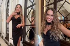 Głęboki dekolt, rozcięcie do biodra i długie nogi. Aleksandra Ligęza z Alexa & Fonzy rozgrzała sieć