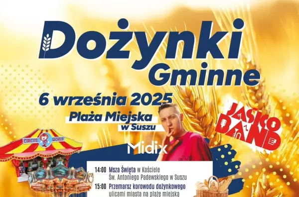Dożynki Gminne 2025 w Suszu: MiłyPan, Rompey, Midix i Jaśko Band wystąpią na Plaży Miejskiej