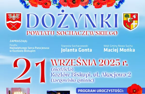 Dożynki Powiatu Sochaczewskiego 2025 w Kozłowie Biskupim z koncertem Power Play