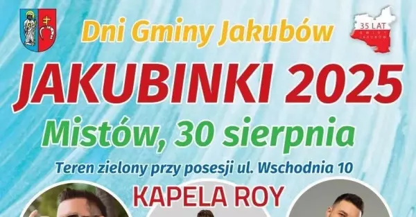 Jakubinki 2025 w Mistowie Andre, Kaspi, Agbe, Elektryczne Gitary i Kapela Roy na scenie podczas święta gminy