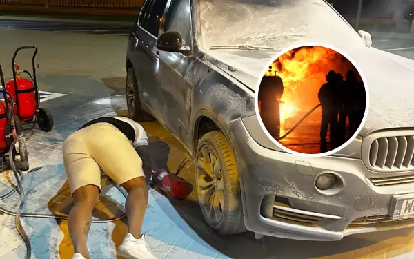 Pilne! Zagrożenie eksplozją?! Auto znanego gwiazdora disco polo Dbomb zapaliło się w trakcie jazdy! Akcja gaśnicza - wezwano służby | ZDJĘCIA

