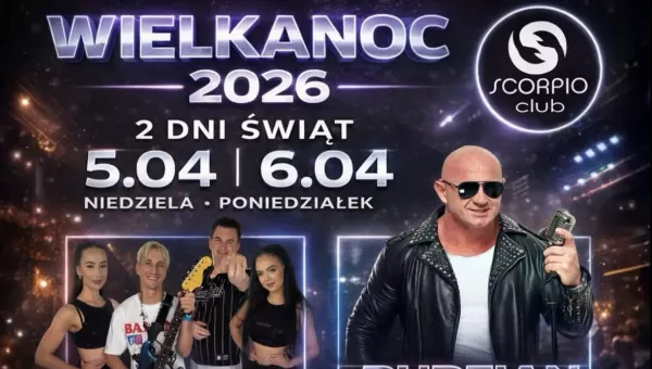 Wielkanoc 2026 w Club Scorpio. Pudzian Band, Didżej Mietek Raider i Niunio na scenie przez dwa dni świąt