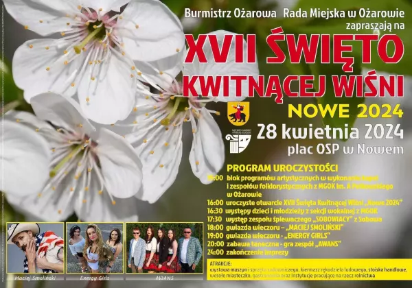 XVII Święto Kwitnącej Wiśni! 28 kwietnia 2024 zagrają zespoły disco polo! 