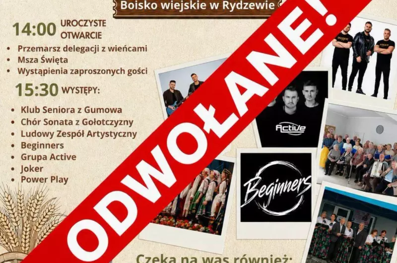 Dożynki Rydzewo 2026 odwołane. Co z występami Power Play, Jokera i Grupy Active