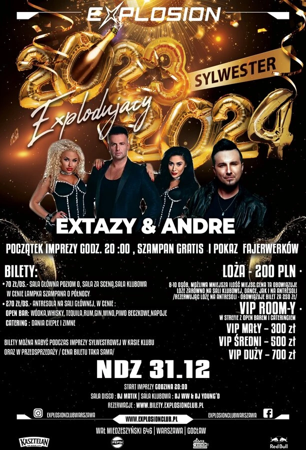 Gwiazdy Disco Polo w klubie Explosion! Na Sylwestra zagrają Andre i Extazy!
