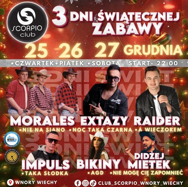 Trzy dni świątecznej zabawy w Club Scorpio – Morales, Extazy, Raider i inni na scenie