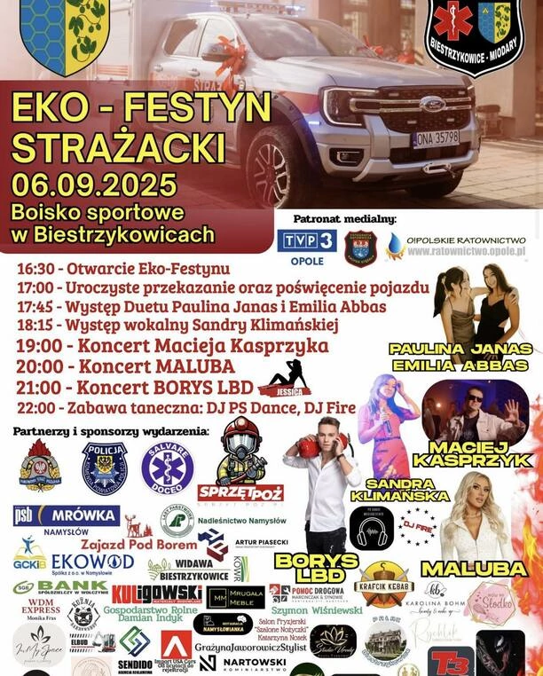 Eko-Festyn Strażacki 2025 w Biestrzykowicach z koncertami Macieja Kasprzyka, Maluby, Borysa LBD i wielu innych artystów
