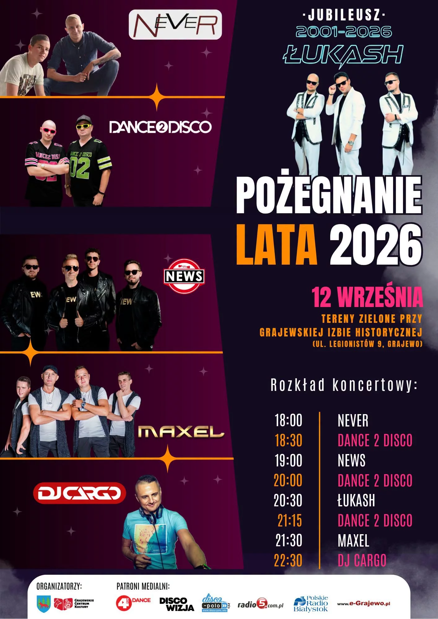 Pożegnaniu Lata 2026 w Grajewie! Łukash, Maxel, NEWS i Dance 2 Disco na jednej scenie