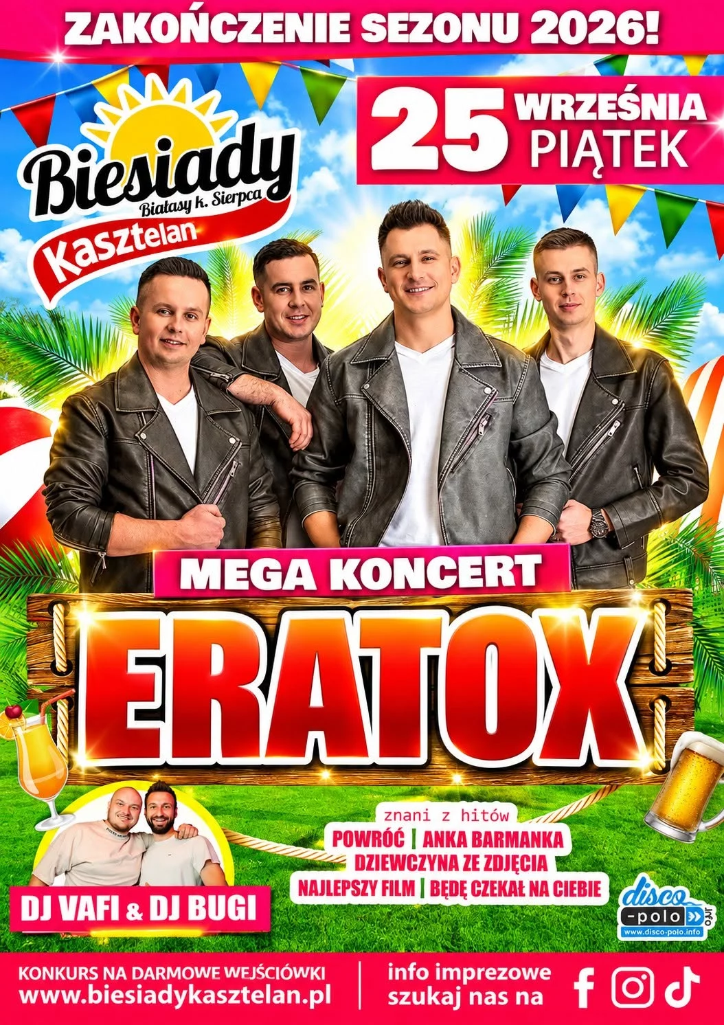 Koncert Eratox w Biesiadach Kasztelan w Białasach koło Sierpca 25 września 2026 na zakończenie sezonu