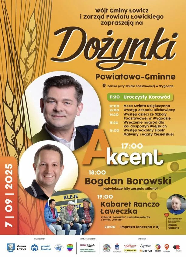 Dożynki Powiatowo-Gminne w Łowiczu 2025 z gwiazdami! Akcent i Bogdan Borowski rozgrzeją publiczność