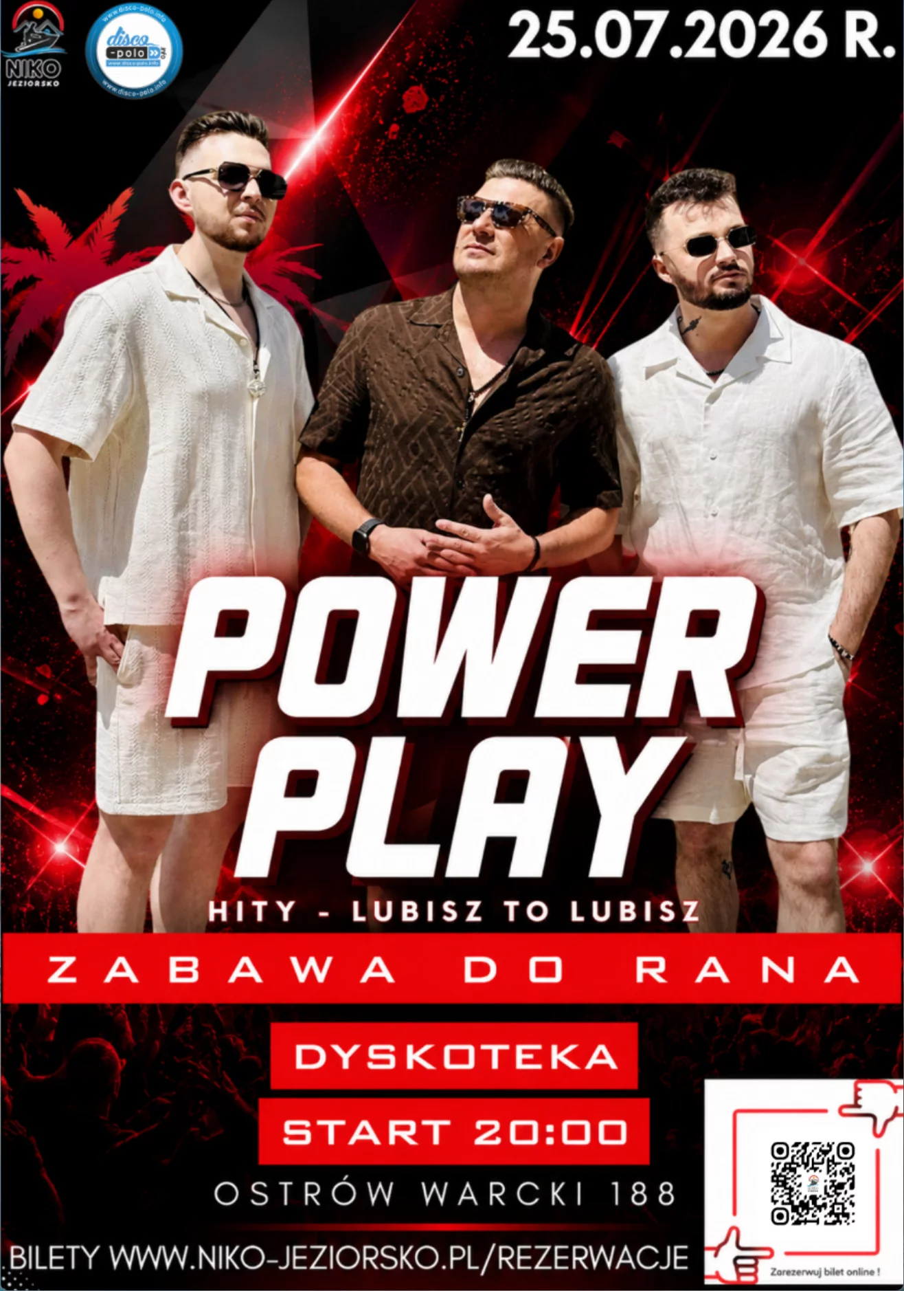 Wakacyjna sobota nad Jeziorskiem z Power Play! Koncert gwiazd disco polo w Niko Jeziorsko 25 lipca 2026