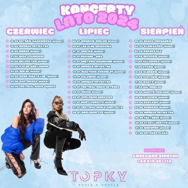 Robi wrażenie! Tak wygląda trasa koncertowa gwiazd disco polo Topky Lato 2024! Gdzie zagrają Angelika Żmijewska oraz Paula Karpowicz-Zimecka?
