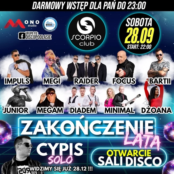 Zakończenie lata w Klubie Scorpio 28 września! Gwiazdy disco polo rozgrzeją scenę do czerwoności! Kto wystąpi?

