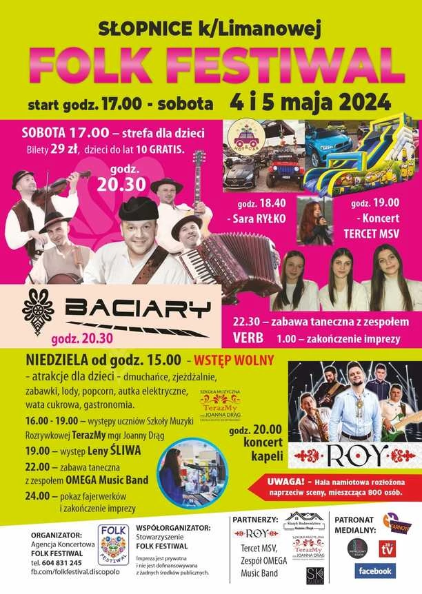 Folk Festiwal 2024 Nadchodzi już 4 i 5 maja! ZAgrają Baciary i Kapela Roy!