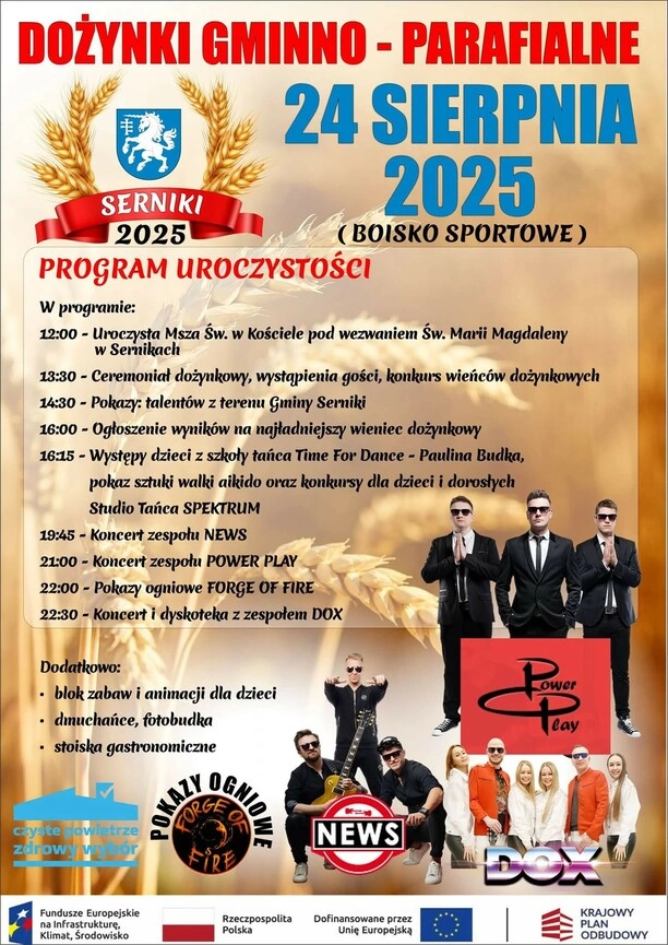 Dożynki gminno-parafialne w Sernikach 2025 z koncertem zespołu Power Play, Dox oraz News