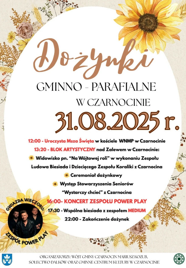 Power Play wystąpi podczas dożynek w Czarnocinie – gmina ogłosiła program święta plonów

