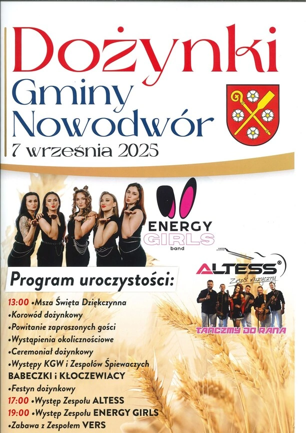 Program Dożynek Gminy Nowodwór 2025. Energy Girls, Altess i Vers wystąpią na scenie