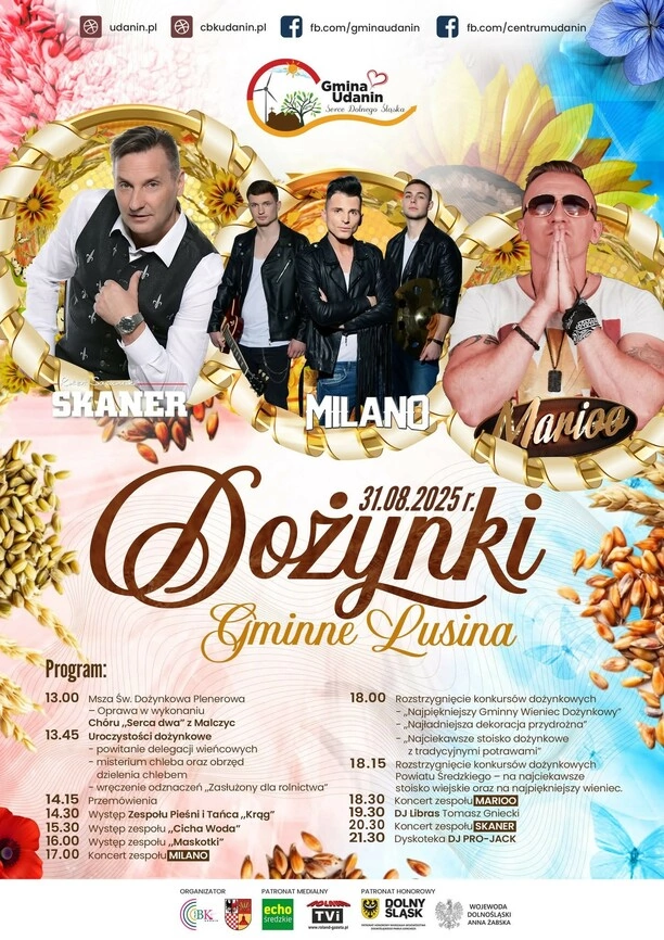 Dożynki Gminne w Lusinie 2025 z koncertami Milano, Marioo i zespołu Skaner