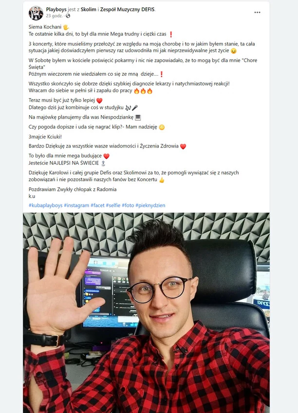 Kuba Urbański Playboys wraca do zdrowia i koncertowania. Wyjaśnił co tak naprawdę się wydarzyło
