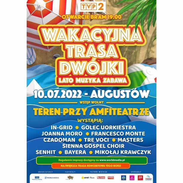 Wakacyjna Trasa Dwójki w Augustowie już 10 lipca! Lista wykonawców oraz transmisja LIVE