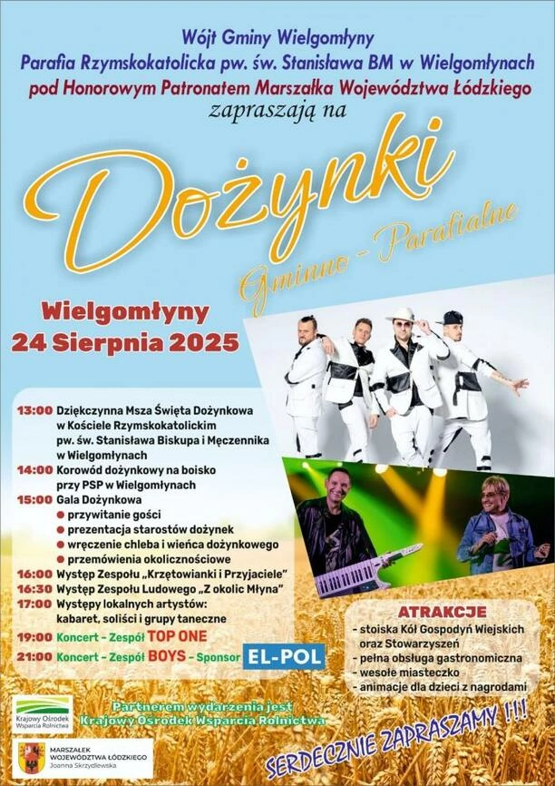 BOYS i TOP ONE wystąpią na dożynkach w Wielgomłynach 2025