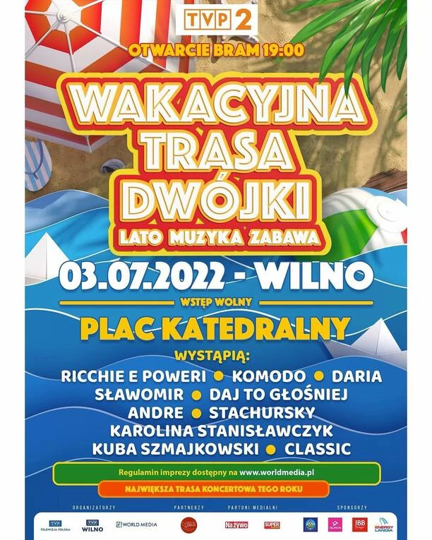 Już dzisiaj Wakacyjna Trasa Dwójki z Wilna! Na scenie plejada gwiazd disco polo! Transmisja LIVE, lista wykonawców! 