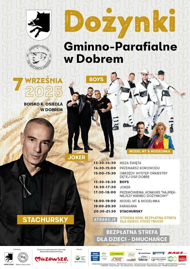 Dożynki Gminno-Parafialne w Dobrem 2025. Boys, Joker, Stachursky i Model MT & Modelinka wśród atrakcji wydarzenia