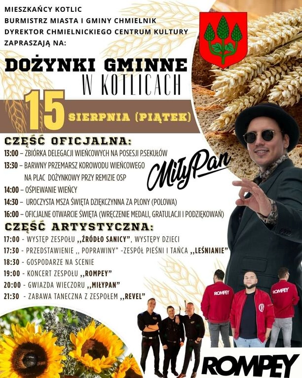 Dożynki gminne w Kotlicach z koncertem MiłyPan i zespołu Rompey