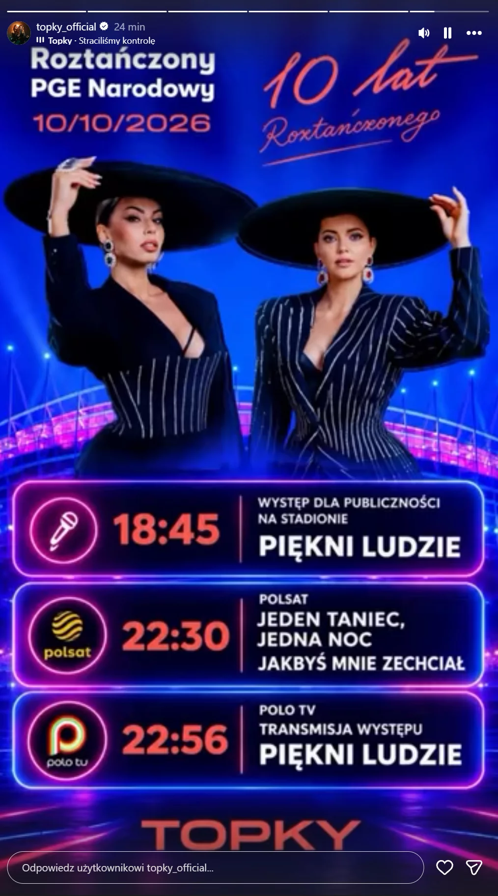 O której wystąpią Topky, Angelika Żmijewska i Paula Karpowicz na Roztańczonym PGE Narodowym 2026?