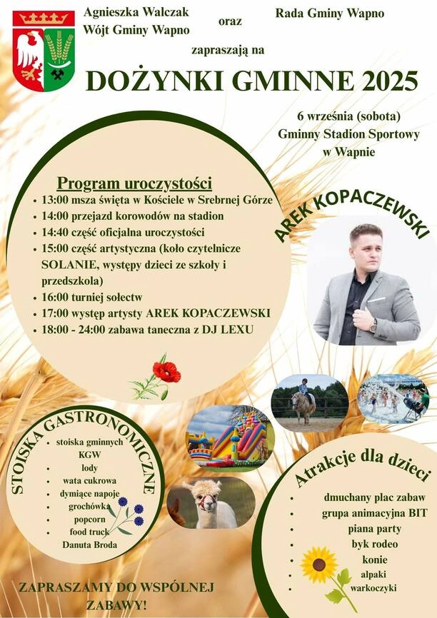 Dożynki Gminne 2025 w Wapnie z koncertem Arka Kopaczewskiego