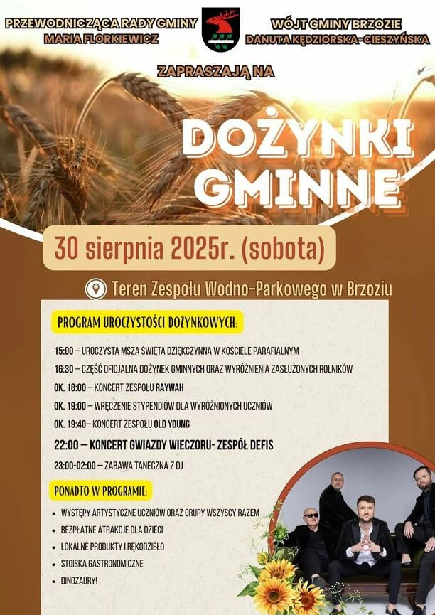 Dożynki Gminne w Brzoziu 2025 z zespołem Defis
