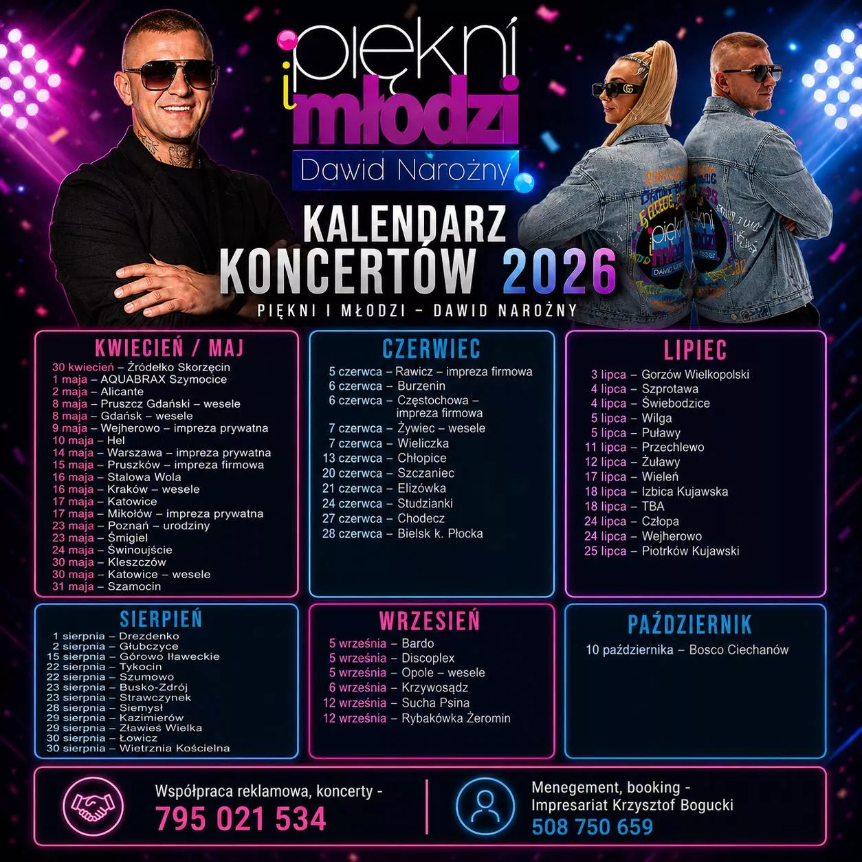 Tyle koncertów w jeden sezon? Piękni i Młodzi Dawid Narożny ujawniają trasę 2026