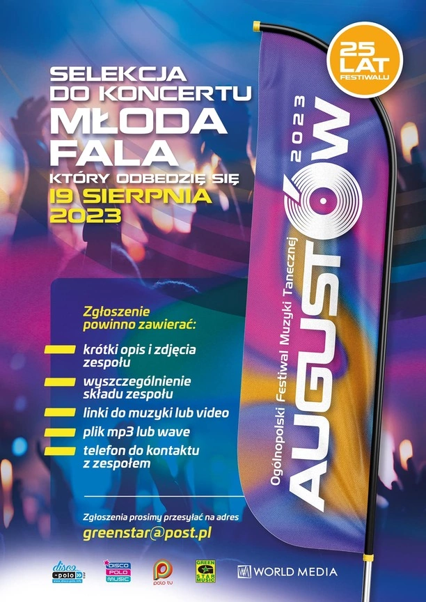 Festiwal Muzyki Tanecznej Augustów 2023 - Młoda fala! Wystąp na najważniejszej imprezie disco polo w tym roku!