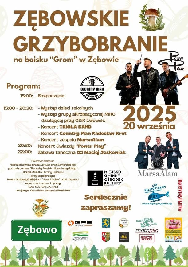 Zębowskie Grzybobranie 2025 z koncertem Power Play i MarsaAlam