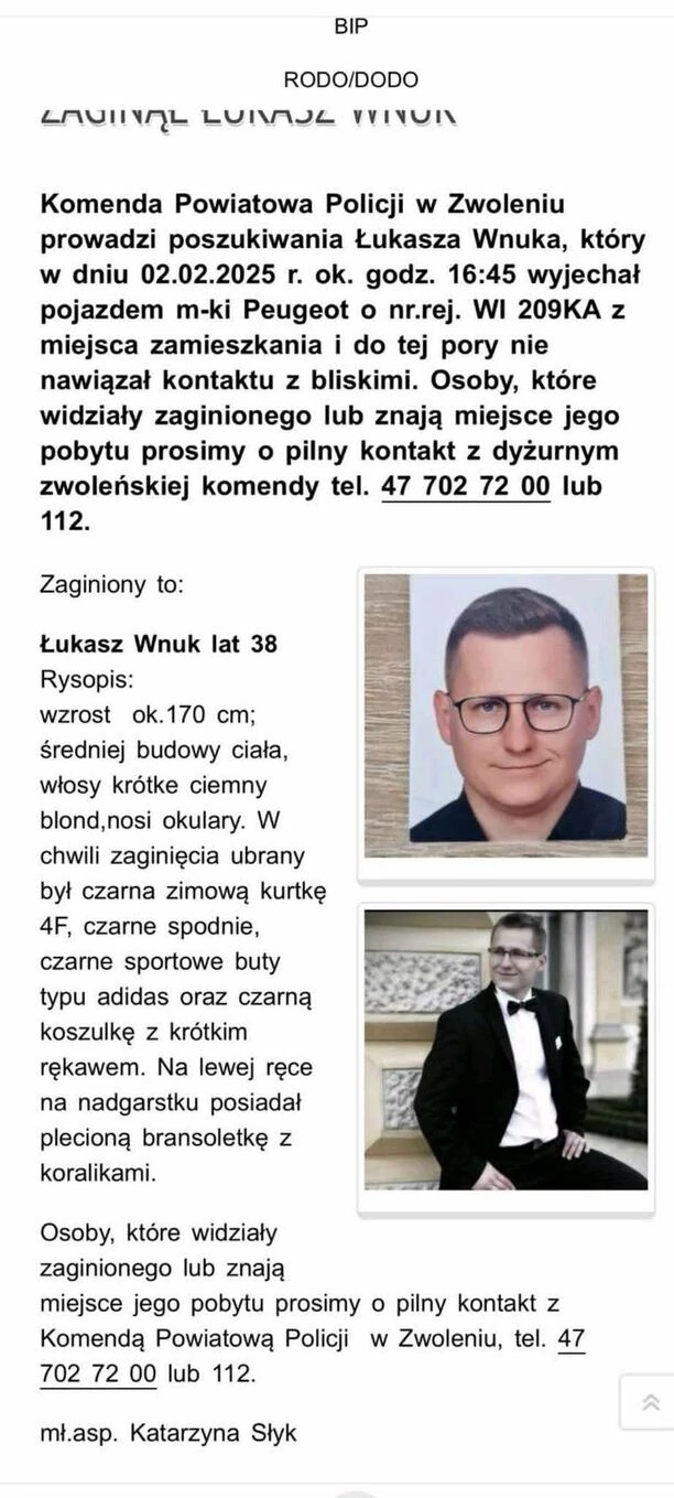 Dramatyczne poszukiwania! Policja prosi o pomoc! Zaginął Łukasz Wnuk – wokalista disco polo i przewodniczący Rady Gminy