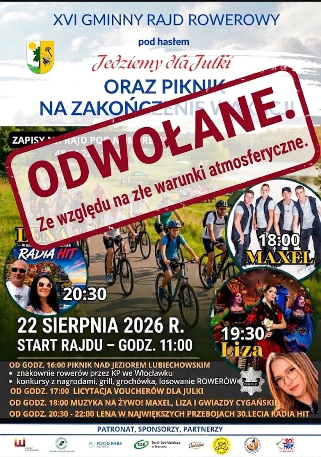Rajd „Jedziemy dla Julki" i koncert gwiazdy disco polo nad Jeziorem Lubiechowskim odwołany