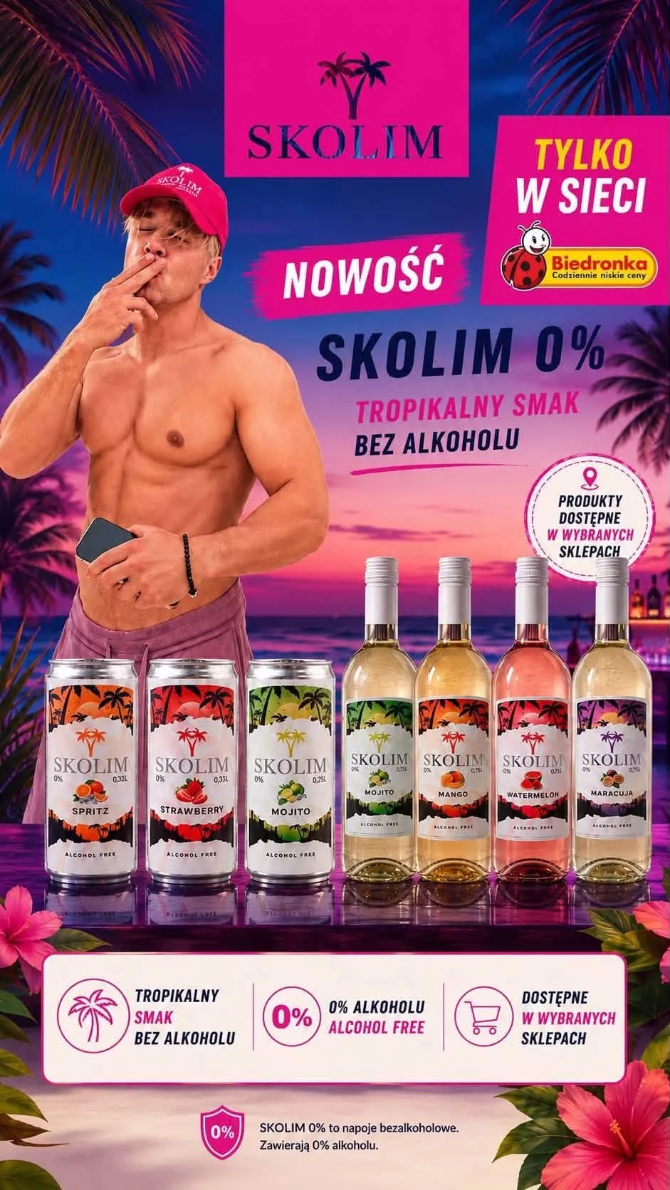 Skolim wjeżdża do Biedronki z koktajlami 0%. Tropikalne smaki w puszkach i butelkach tylko w tej sieci