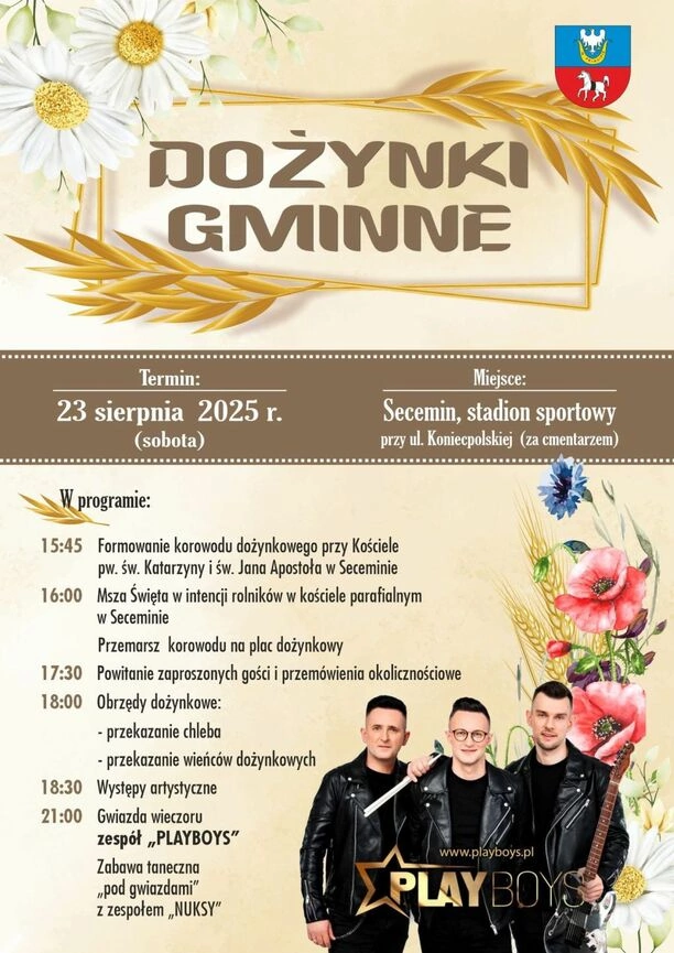 Zespół Playboys wystąpi podczas dożynek gminnych w Seceminie 23 sierpnia! 