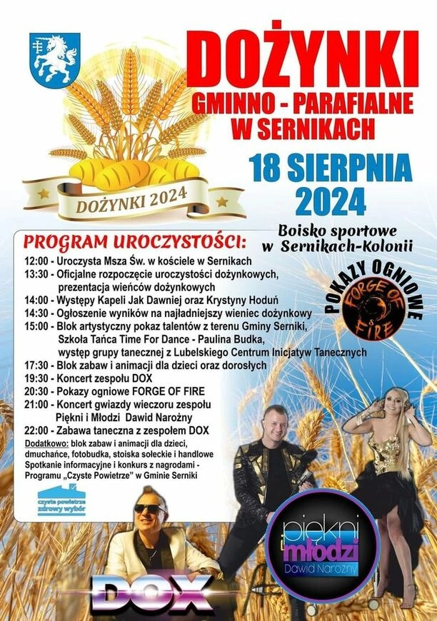 Dawid Narożny gwiazdą dożynek w Sernikach już 18 sierpnia! Na scenie również formacja DOX