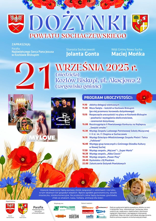 Dożynki Powiatu Sochaczewskiego 2025 w Kozłowie Biskupim z koncertem Power Play