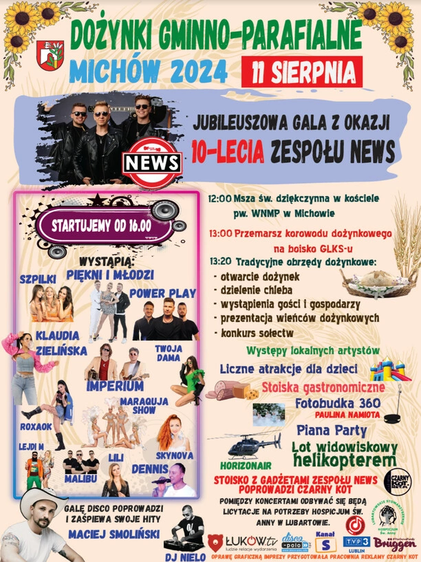 Jubileuszowa Gala 10-lecia Zespołu News na Dożynkach w Michowie! Wystąpią wielkie gwiazdy disco polo!