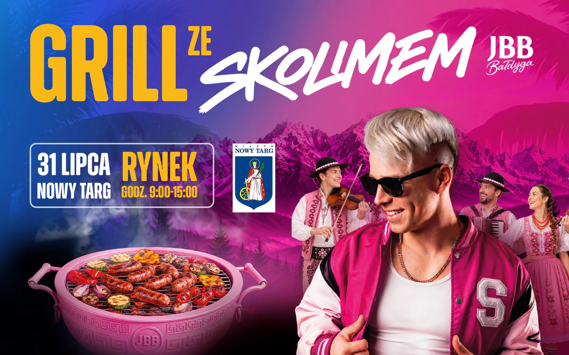 Impreza Skolima na Rynku w Nowym Targu 31 lipca 2026. Grill z JBB Bałdyga, degustacje i konkursy
