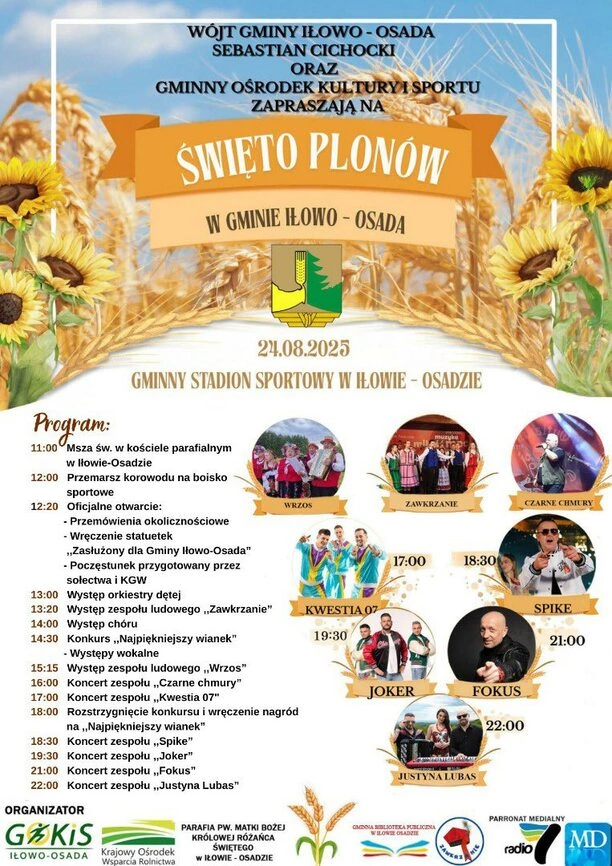 Święto Plonów w Iłowie-Osadzie zaskoczy koncertami Fokus, Spike i Justyny Lubas