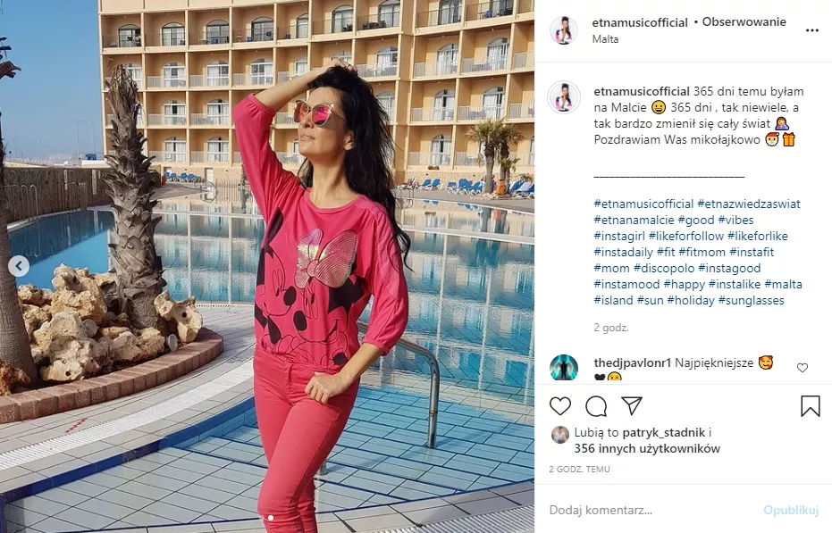 Etna wspomina wakacje na swoim Instagramie