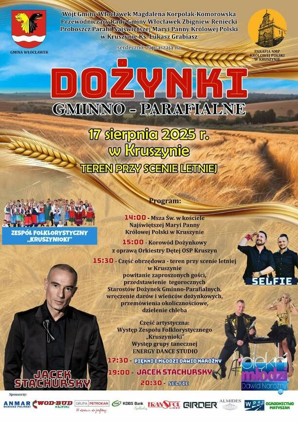 Dożynki w Kruszynie 2025 z koncertami Jacka Stachursky’ego, Selfie i Dawida Narożnego