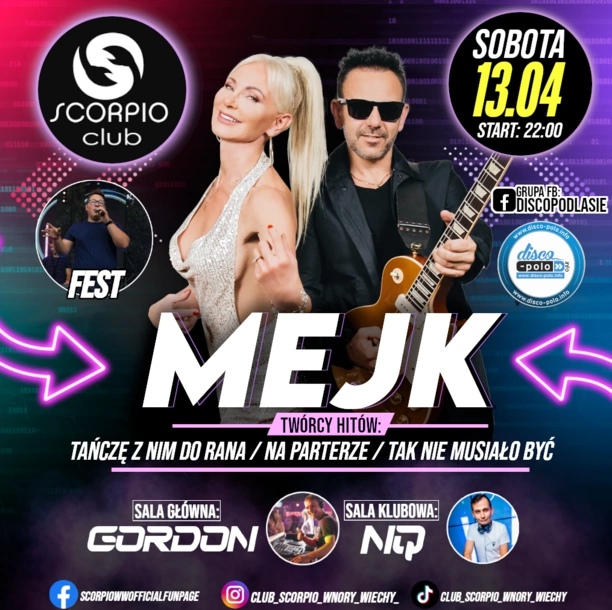 Koncert zespołu Mejk w klubie Scorpio Wnory Wiechy już dziś 13 kwietnia!