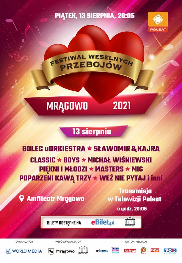 Festiwal Weselnych Przebojów - Mrągowo 2021 już dziś! Lista wykonawców, gwiazdy disco polo, transmisja LIVE!