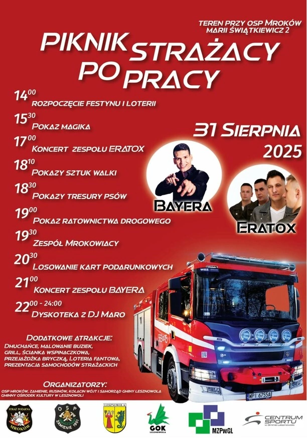 Piknik Strażacy po Pracy 2025 w Mrokowie z koncertami Bayera i Eratox