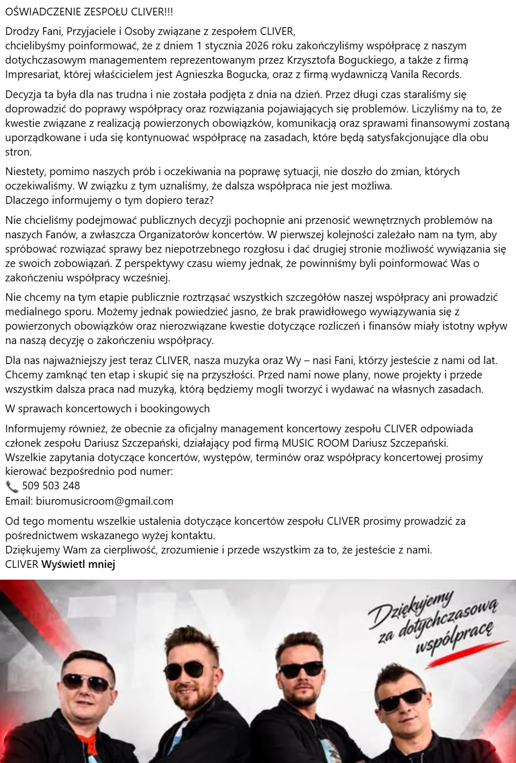 Pilne! Zespół Cliver zakończył współpracę z Vanila Records! Poszło o finanse!