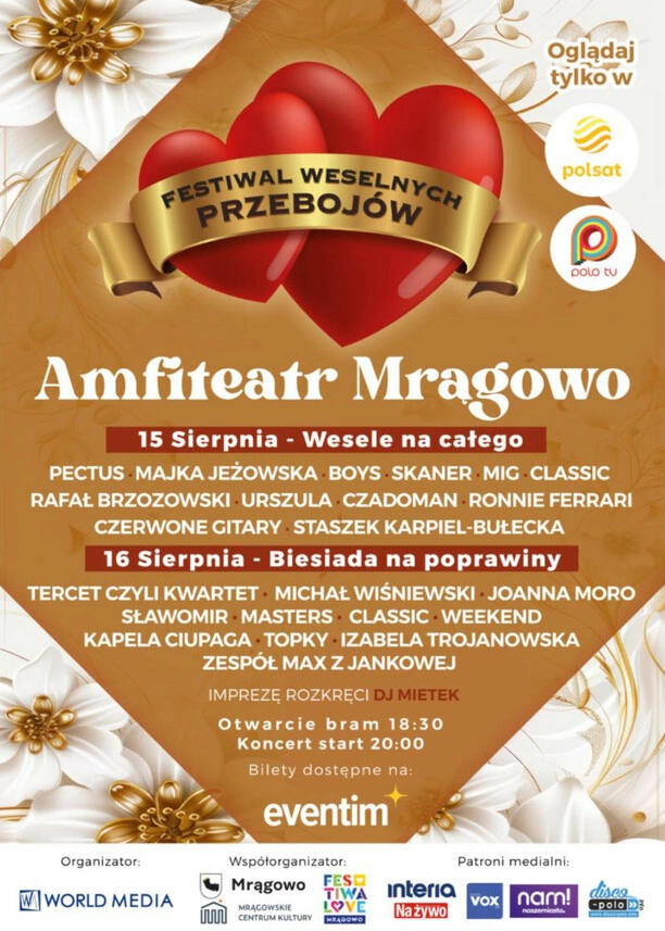 Festiwal Weselnych Przebojów 2025 w Mrągowie powraca z rozmachem! Kto wystąpi, bilety, transmisja